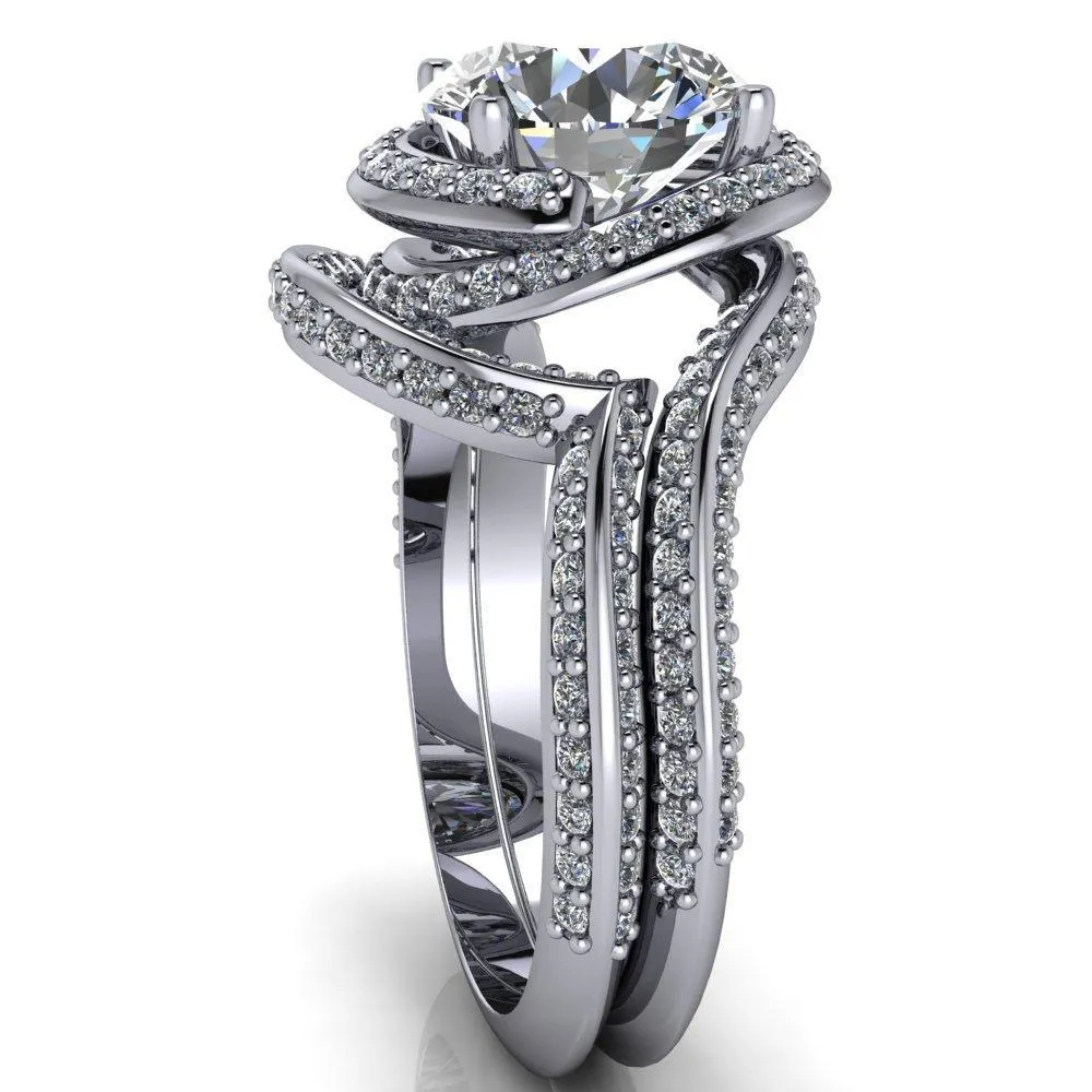 Baptiste Round Center Stone 4 Prong Diamond Halo Engagement Ring
