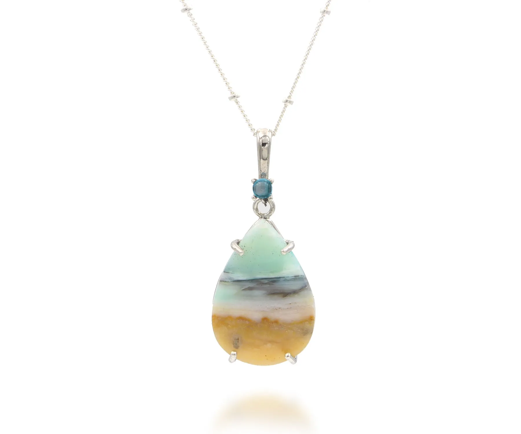 Beach Opal Petrified Wood Teardrop Topaz Necklace