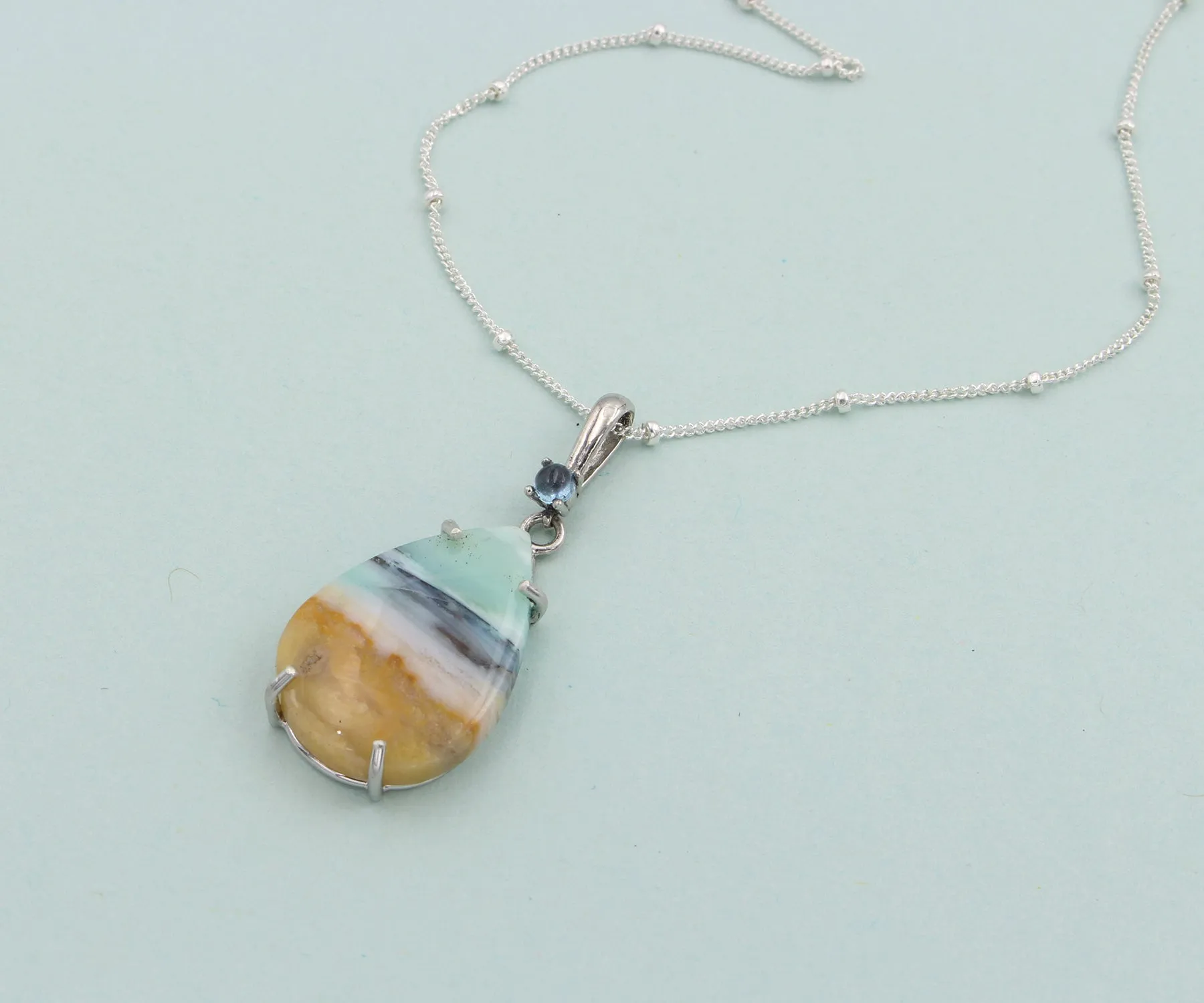 Beach Opal Petrified Wood Teardrop Topaz Necklace