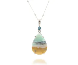 Beach Opal Petrified Wood Teardrop Topaz Necklace