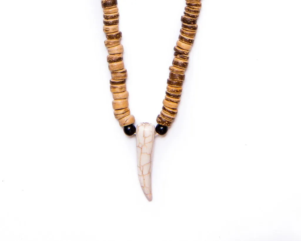 beads necklace wooden disc tooth pendant