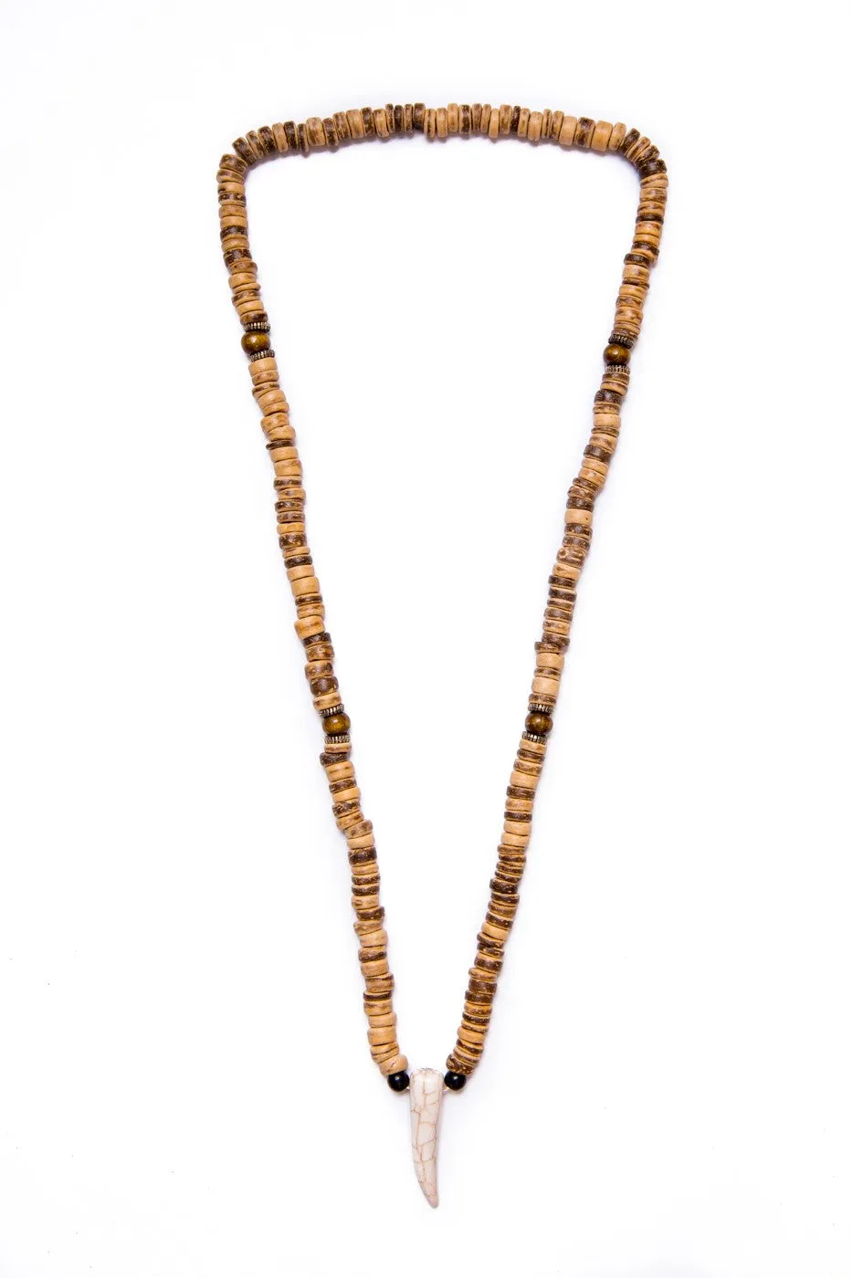beads necklace wooden disc tooth pendant