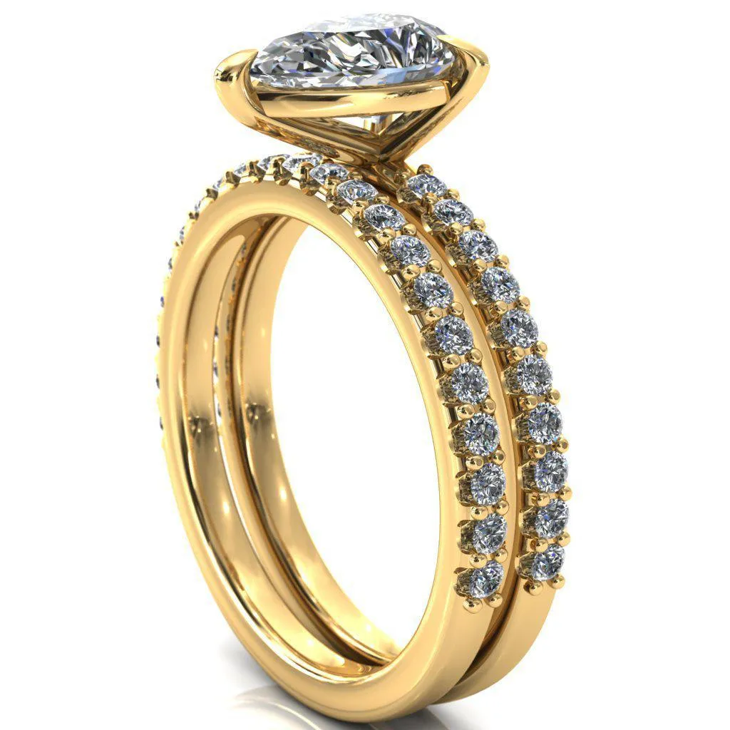 Beatrisa Pear Center Stone 3/4 Eternity 3 Prong Engagement Ring