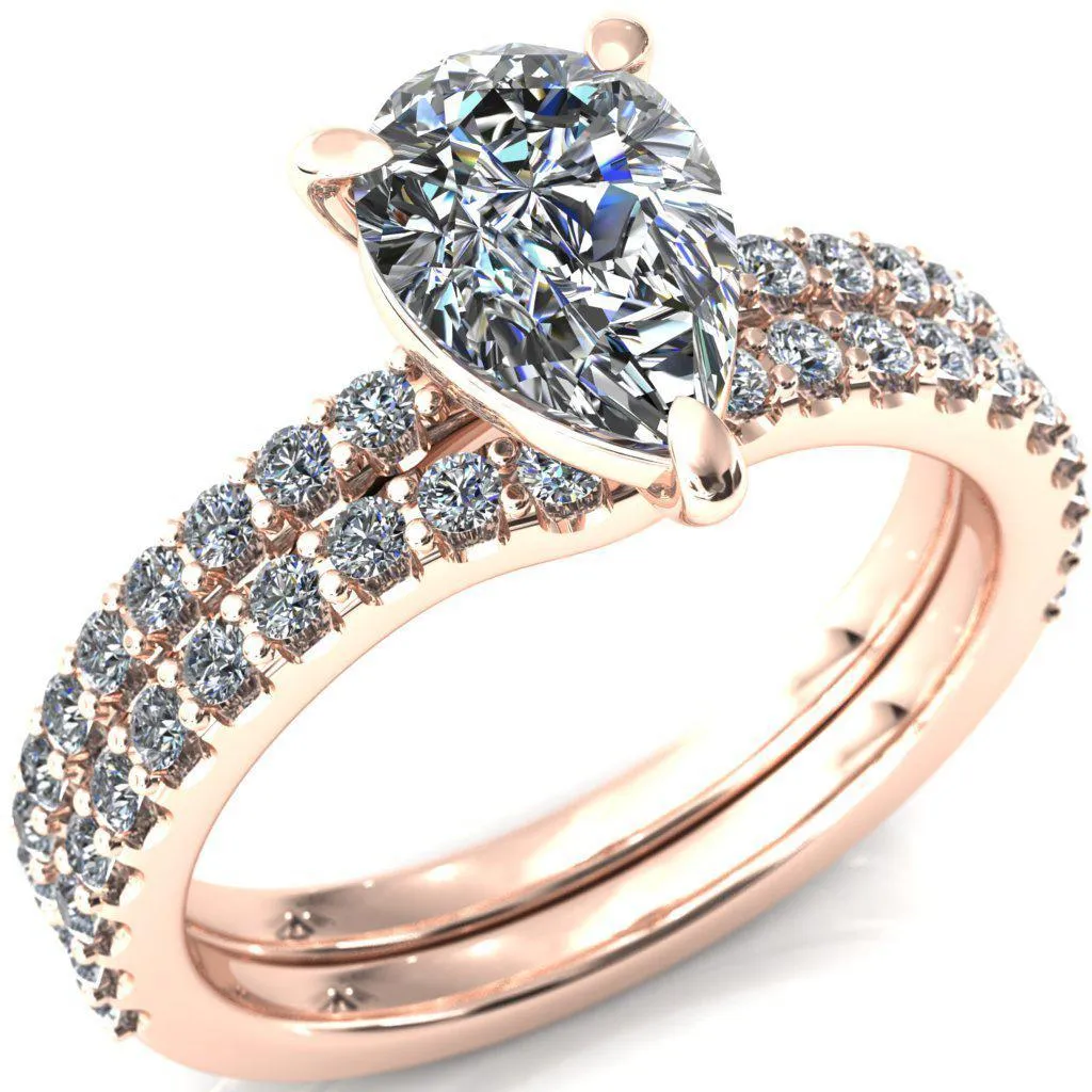 Beatrisa Pear Center Stone 3/4 Eternity 3 Prong Engagement Ring