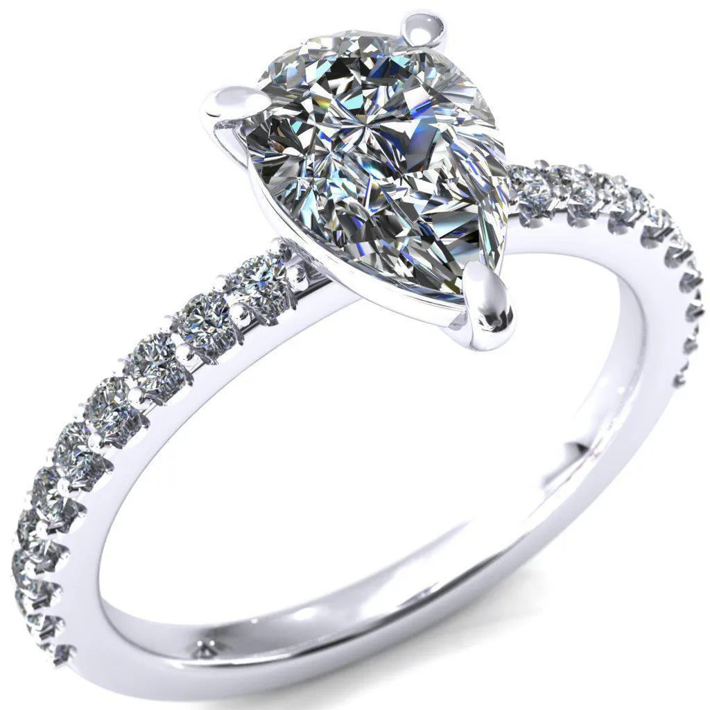 Beatrisa Pear Center Stone 3/4 Eternity 3 Prong Engagement Ring