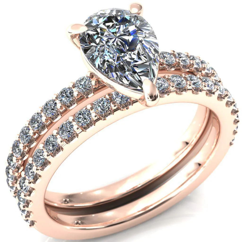 Beatrisa Pear Center Stone 3/4 Eternity 3 Prong Engagement Ring