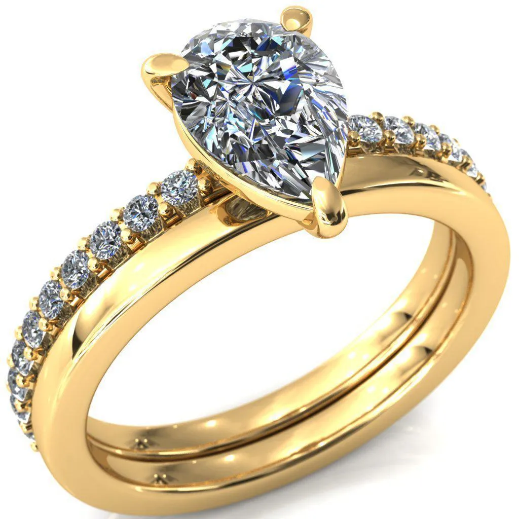 Beatrisa Pear Center Stone 3/4 Eternity 3 Prong Engagement Ring
