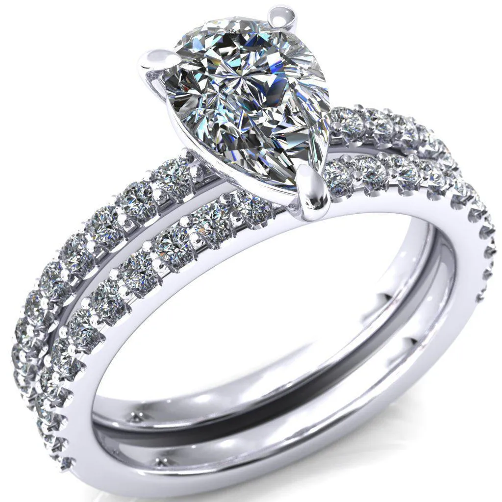 Beatrisa Pear Center Stone 3/4 Eternity 3 Prong Engagement Ring