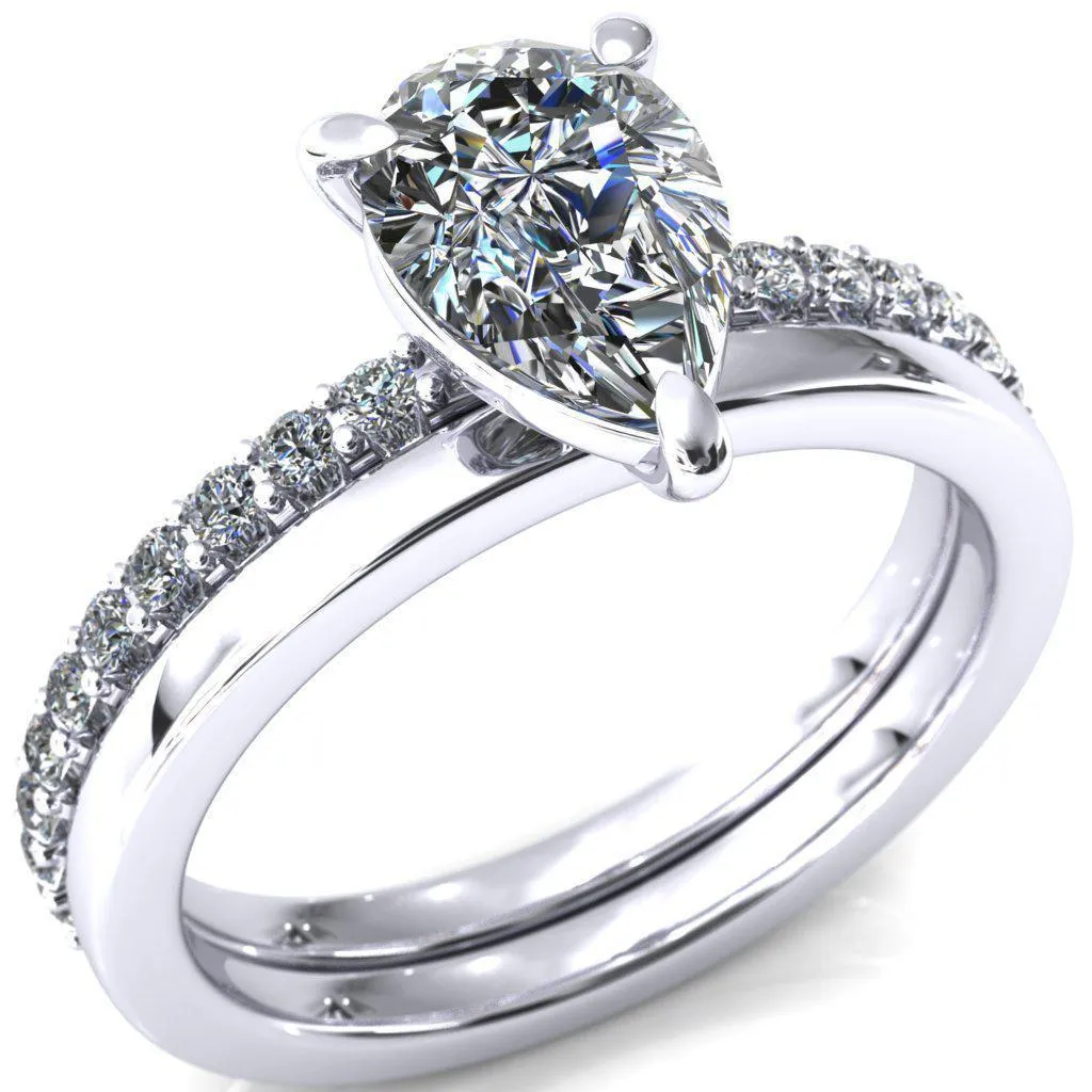 Beatrisa Pear Center Stone 3/4 Eternity 3 Prong Engagement Ring