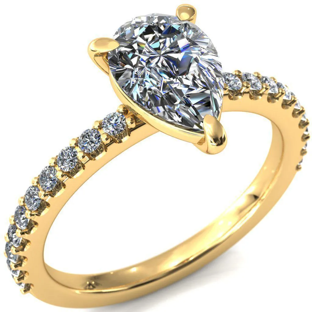Beatrisa Pear Center Stone 3/4 Eternity 3 Prong Engagement Ring