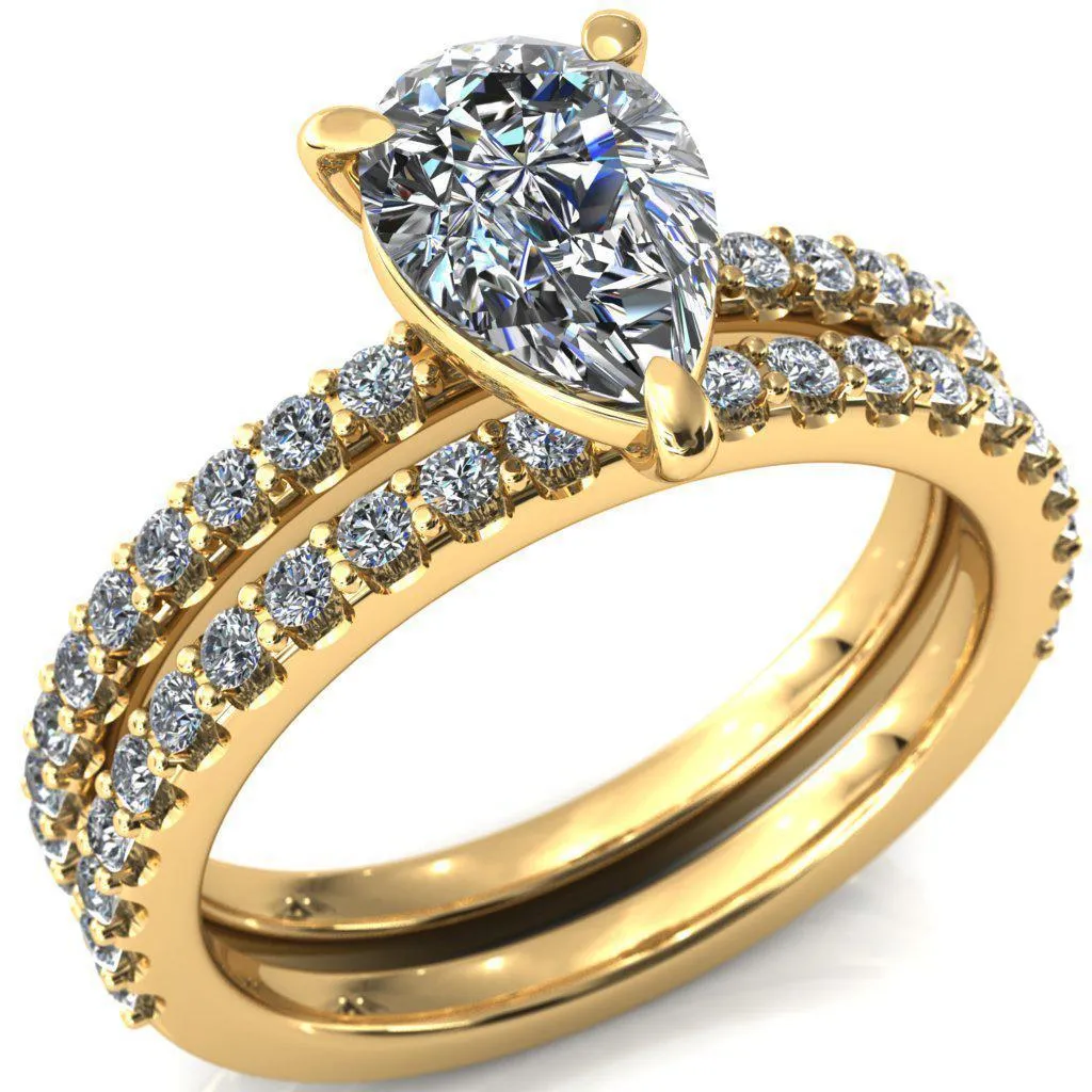 Beatrisa Pear Center Stone 3/4 Eternity 3 Prong Engagement Ring