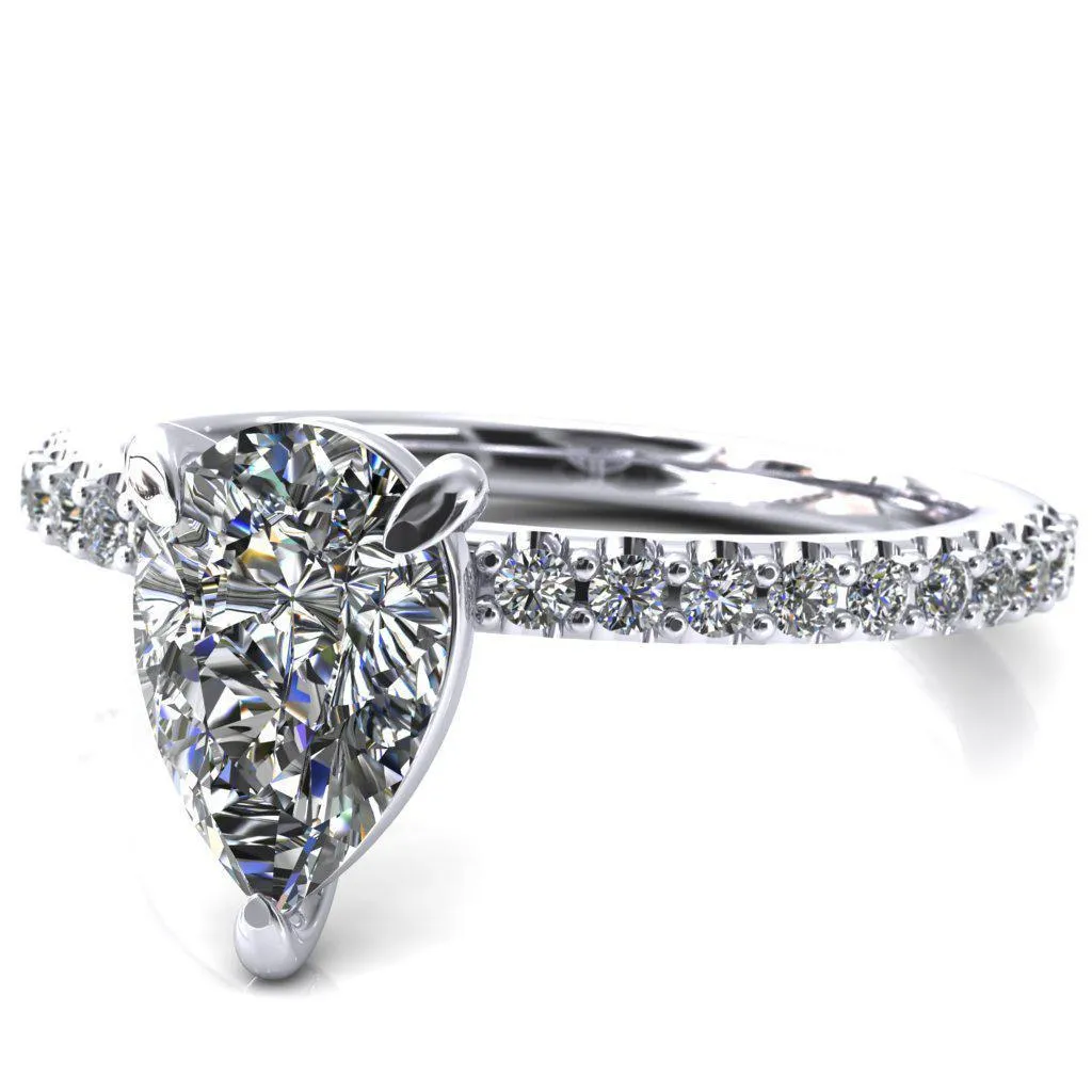 Beatrisa Pear Center Stone 3/4 Eternity 3 Prong Engagement Ring