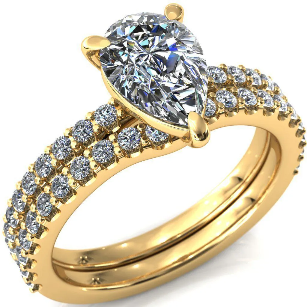 Beatrisa Pear Center Stone 3/4 Eternity 3 Prong Engagement Ring