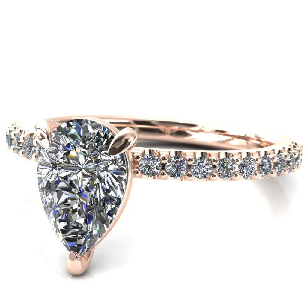 Beatrisa Pear Center Stone 3/4 Eternity 3 Prong Engagement Ring