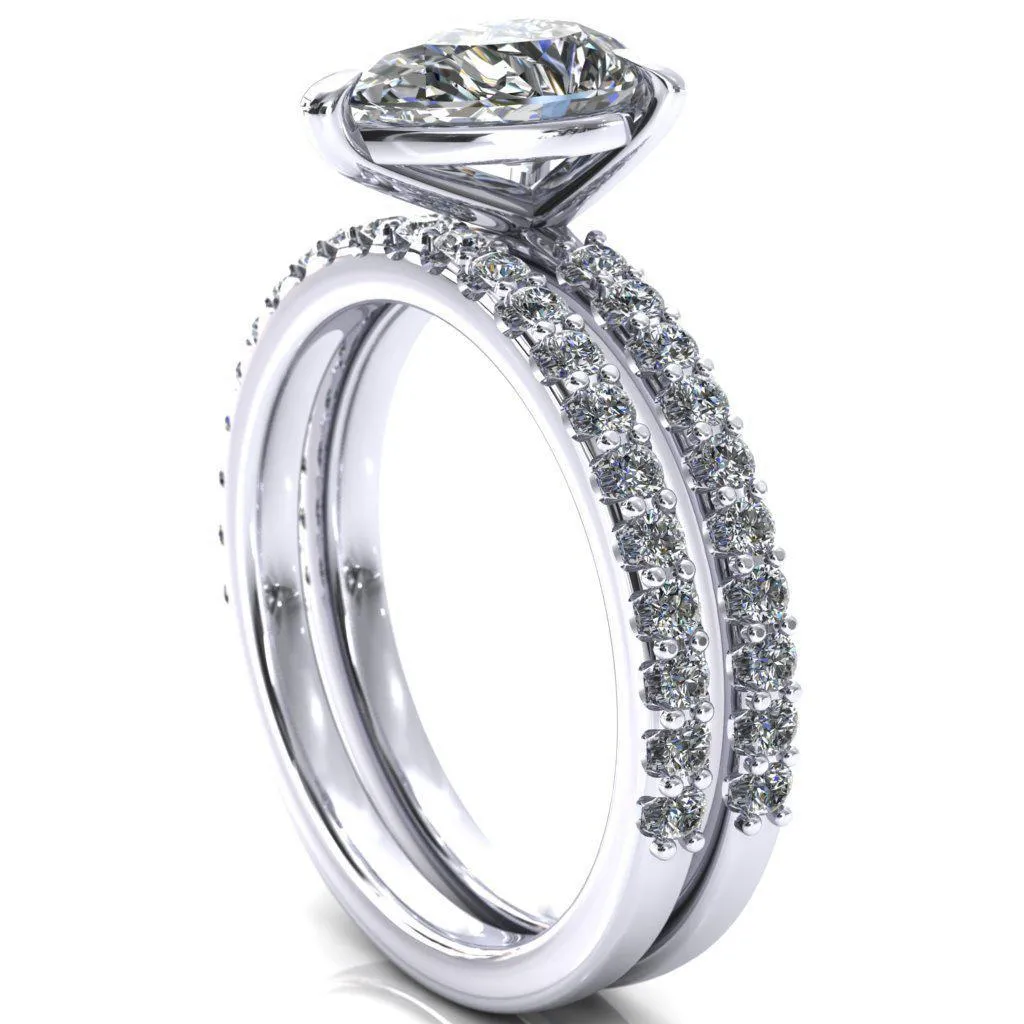 Beatrisa Pear Center Stone 3/4 Eternity 3 Prong Engagement Ring