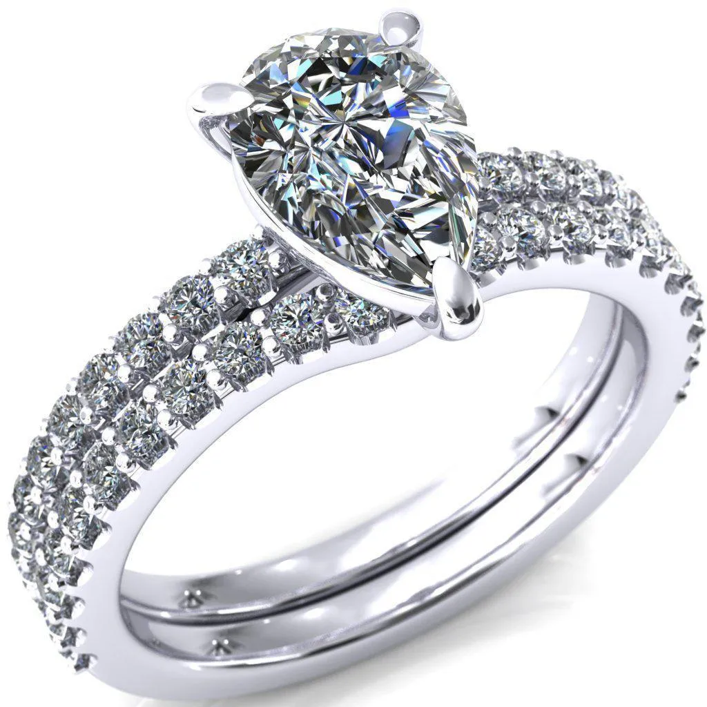 Beatrisa Pear Center Stone 3/4 Eternity 3 Prong Engagement Ring