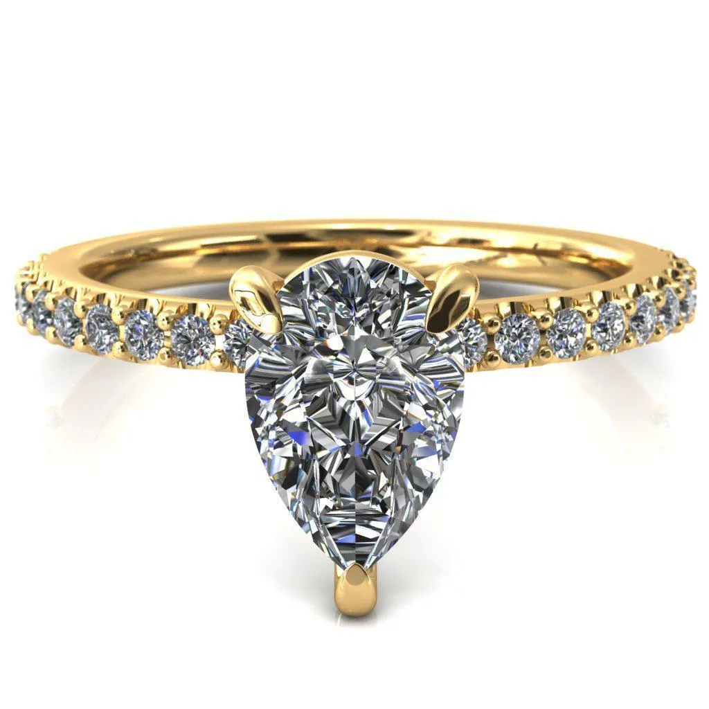 Beatrisa Pear Center Stone 3/4 Eternity 3 Prong Engagement Ring
