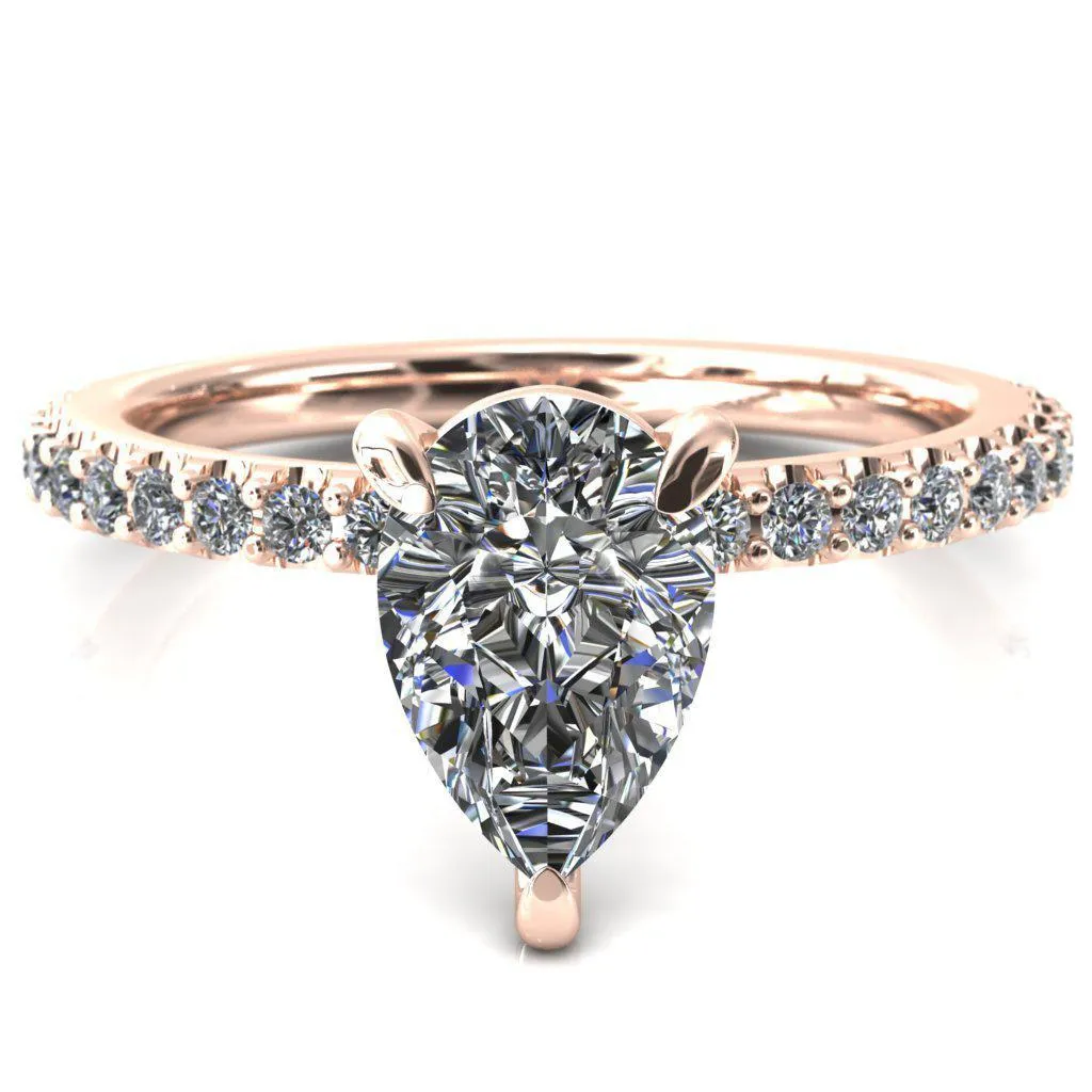Beatrisa Pear Center Stone 3/4 Eternity 3 Prong Engagement Ring