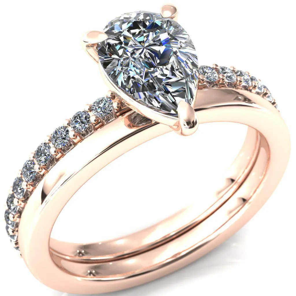 Beatrisa Pear Center Stone 3/4 Eternity 3 Prong Engagement Ring