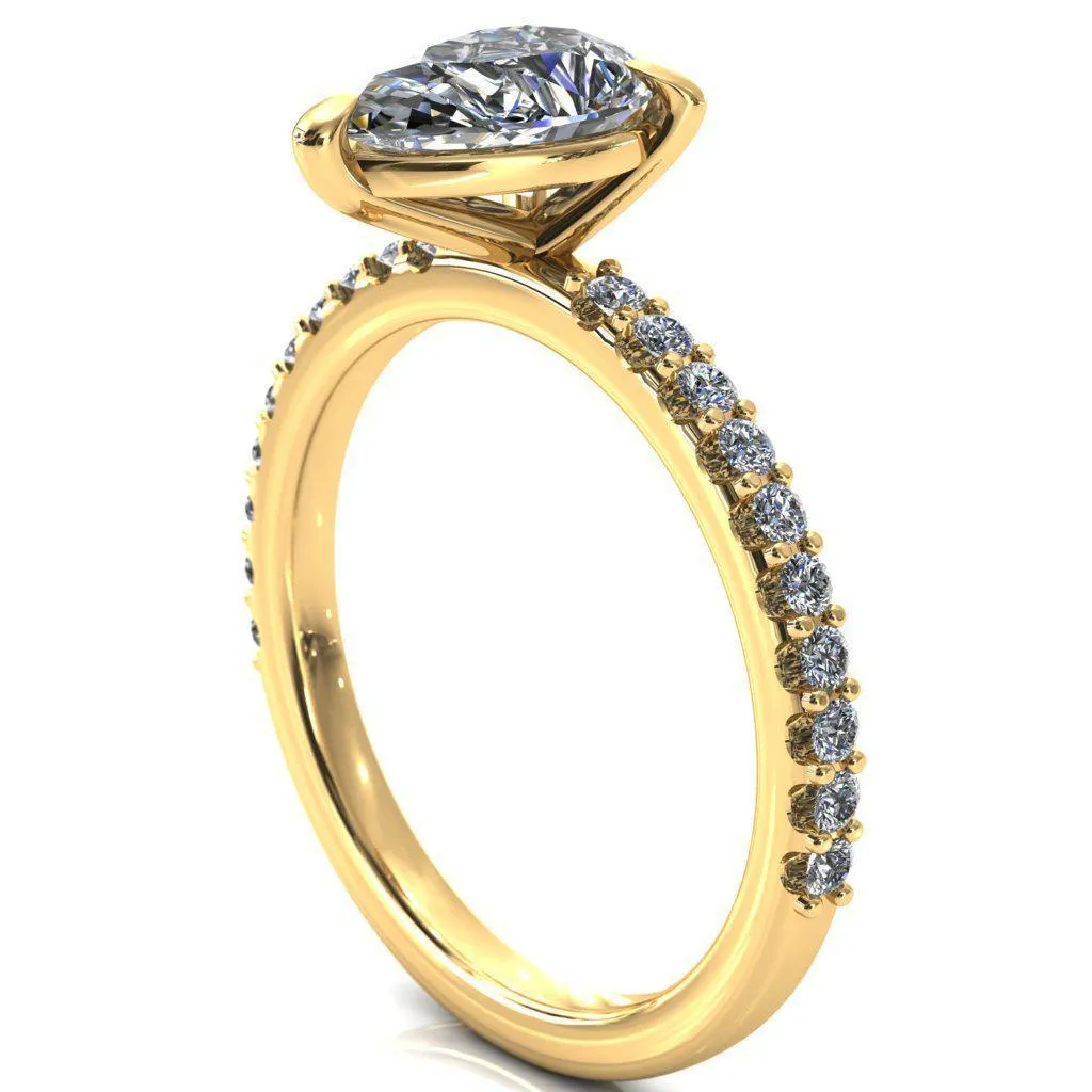 Beatrisa Pear Center Stone 3/4 Eternity 3 Prong Engagement Ring