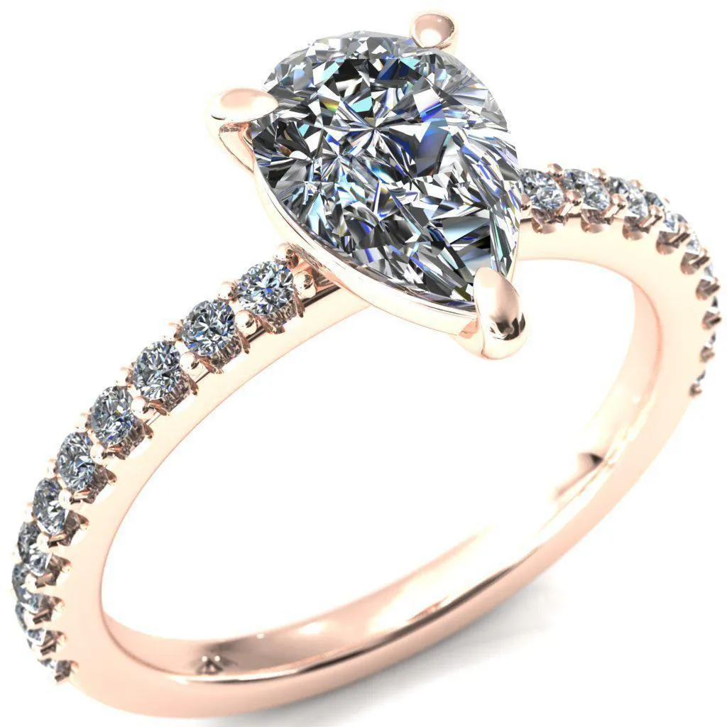 Beatrisa Pear Center Stone 3/4 Eternity 3 Prong Engagement Ring