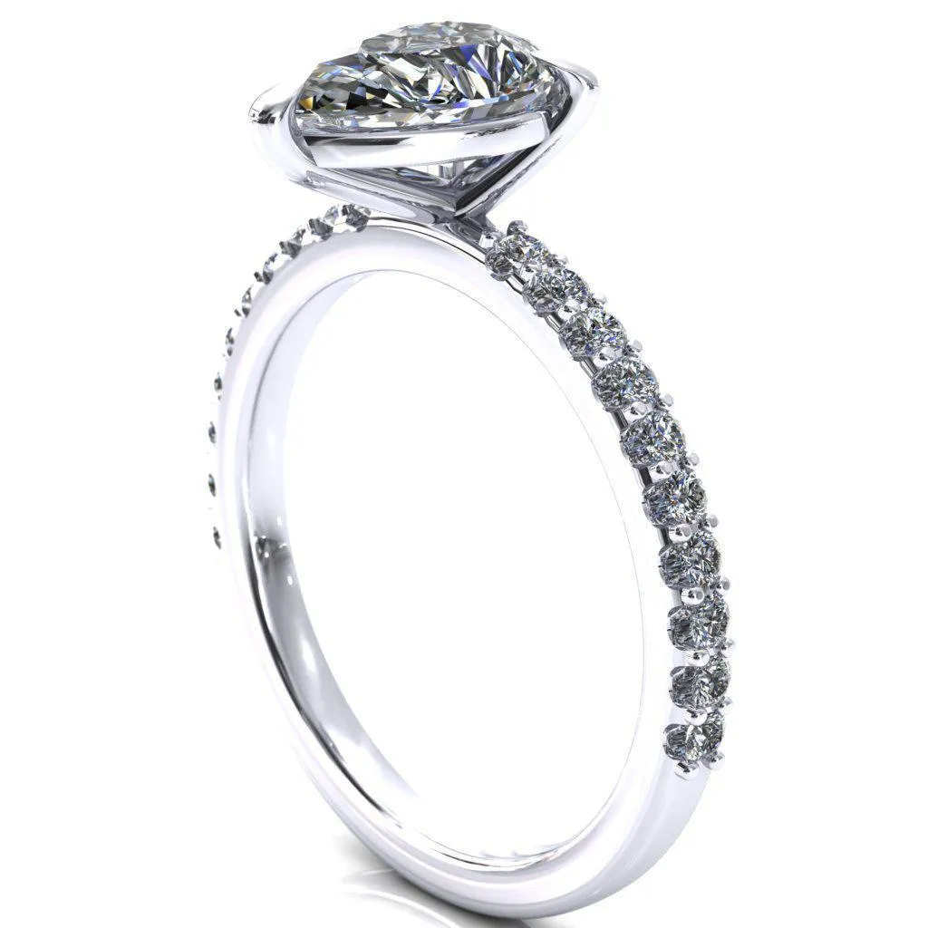 Beatrisa Pear Center Stone 3/4 Eternity 3 Prong Engagement Ring