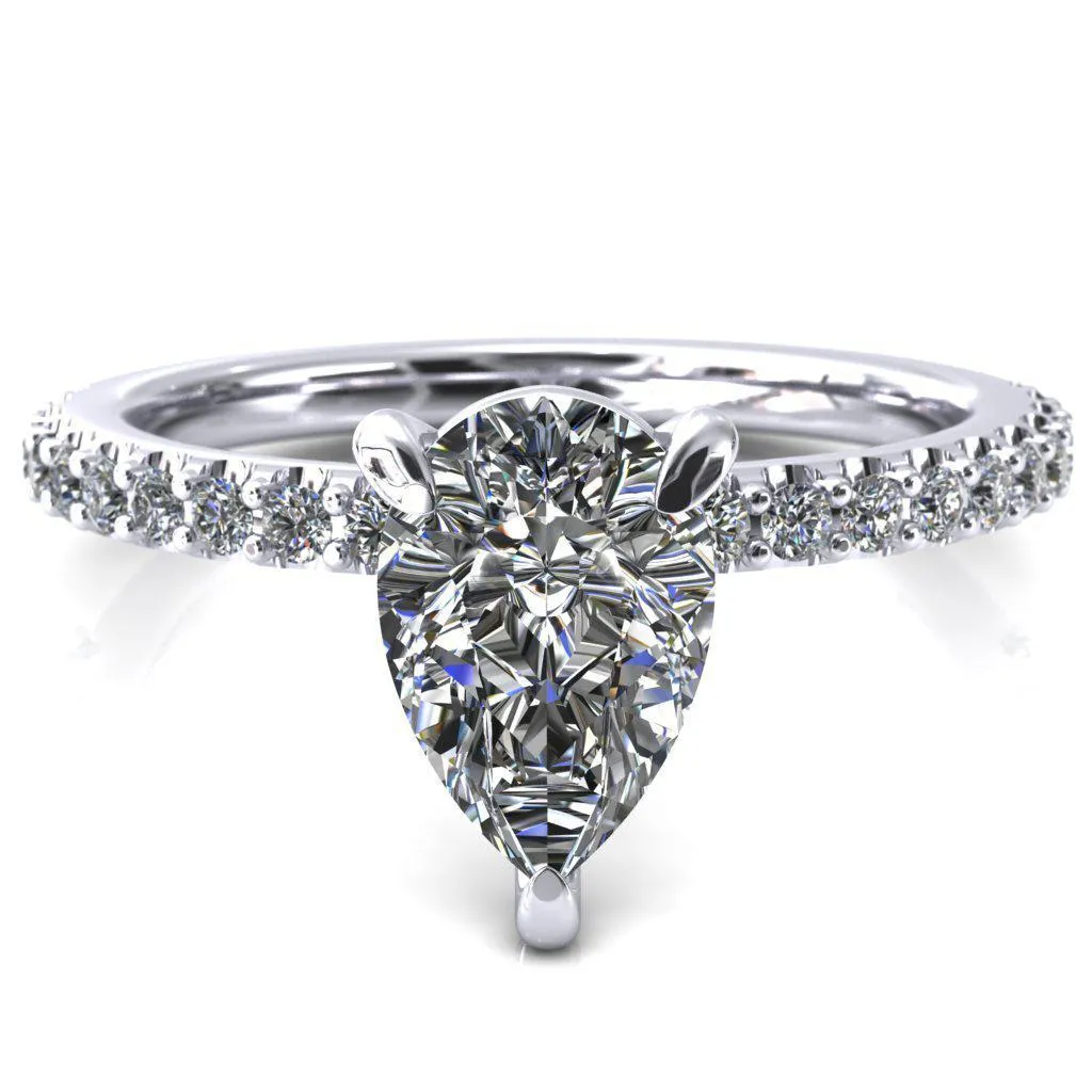 Beatrisa Pear Center Stone 3/4 Eternity 3 Prong Engagement Ring