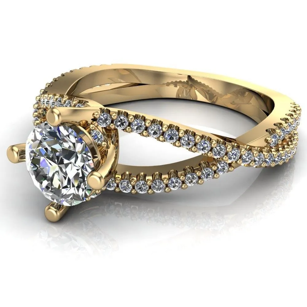 Bedelia Round Center Stone 4 Prong Split Shank Diamond Channel Ring