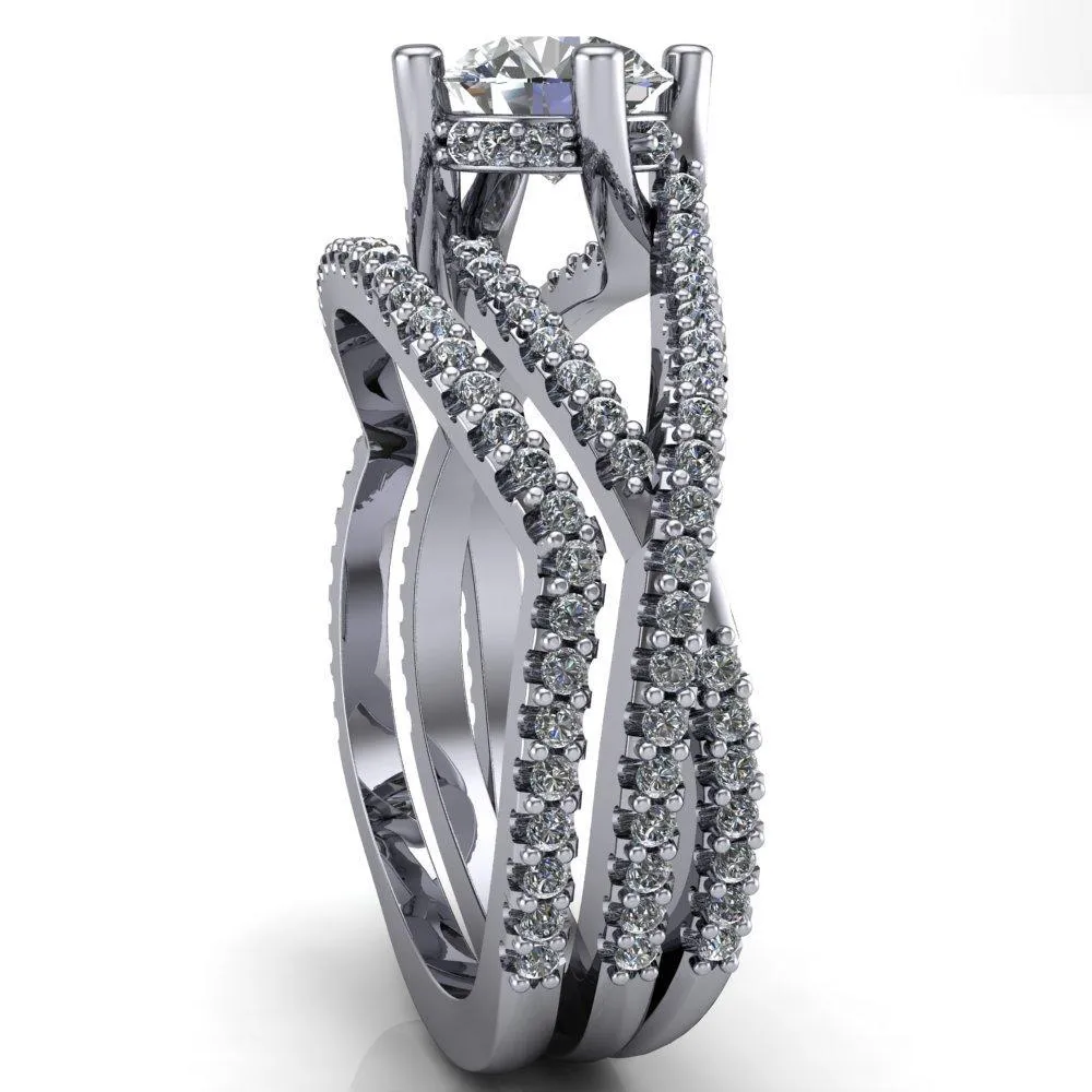 Bedelia Round Center Stone 4 Prong Split Shank Diamond Channel Ring