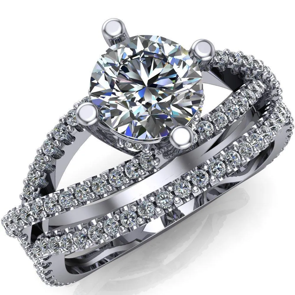 Bedelia Round Center Stone 4 Prong Split Shank Diamond Channel Ring
