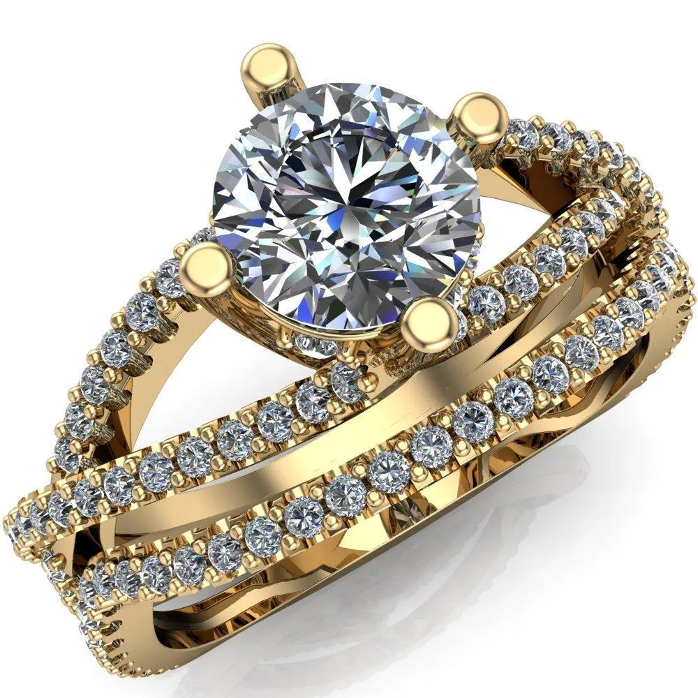 Bedelia Round Center Stone 4 Prong Split Shank Diamond Channel Ring