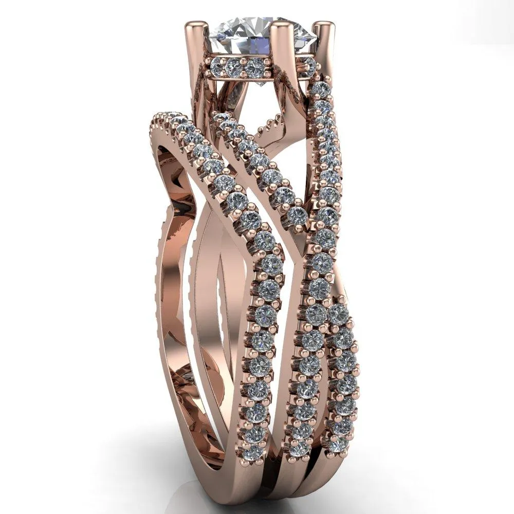 Bedelia Round Center Stone 4 Prong Split Shank Diamond Channel Ring