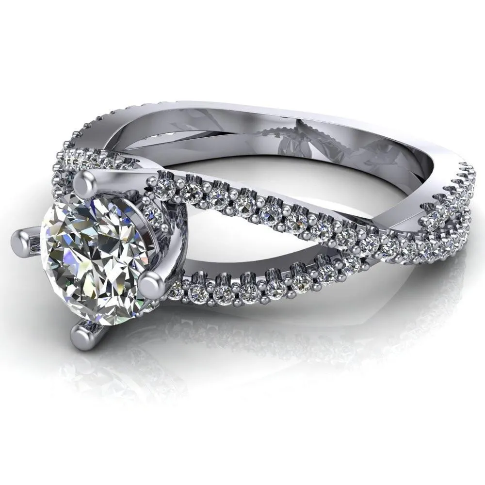 Bedelia Round Center Stone 4 Prong Split Shank Diamond Channel Ring