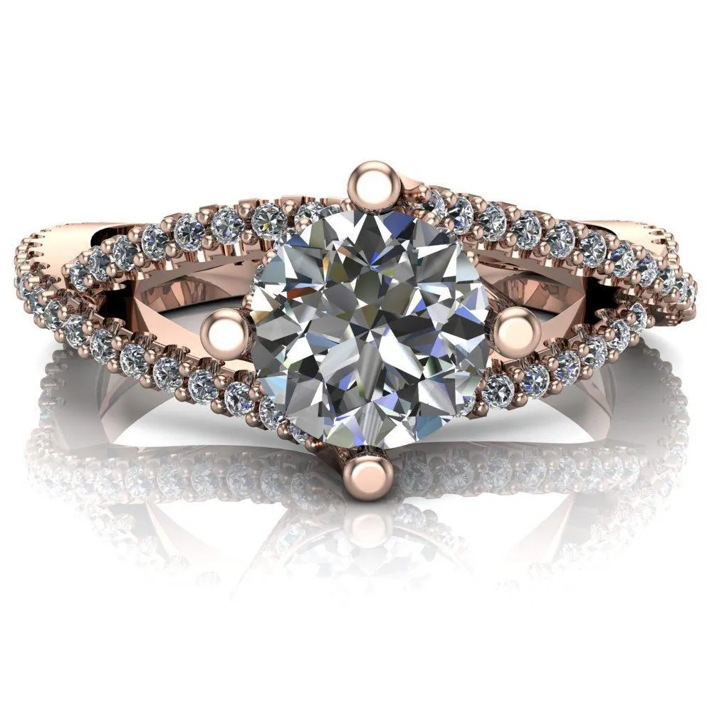 Bedelia Round Center Stone 4 Prong Split Shank Diamond Channel Ring