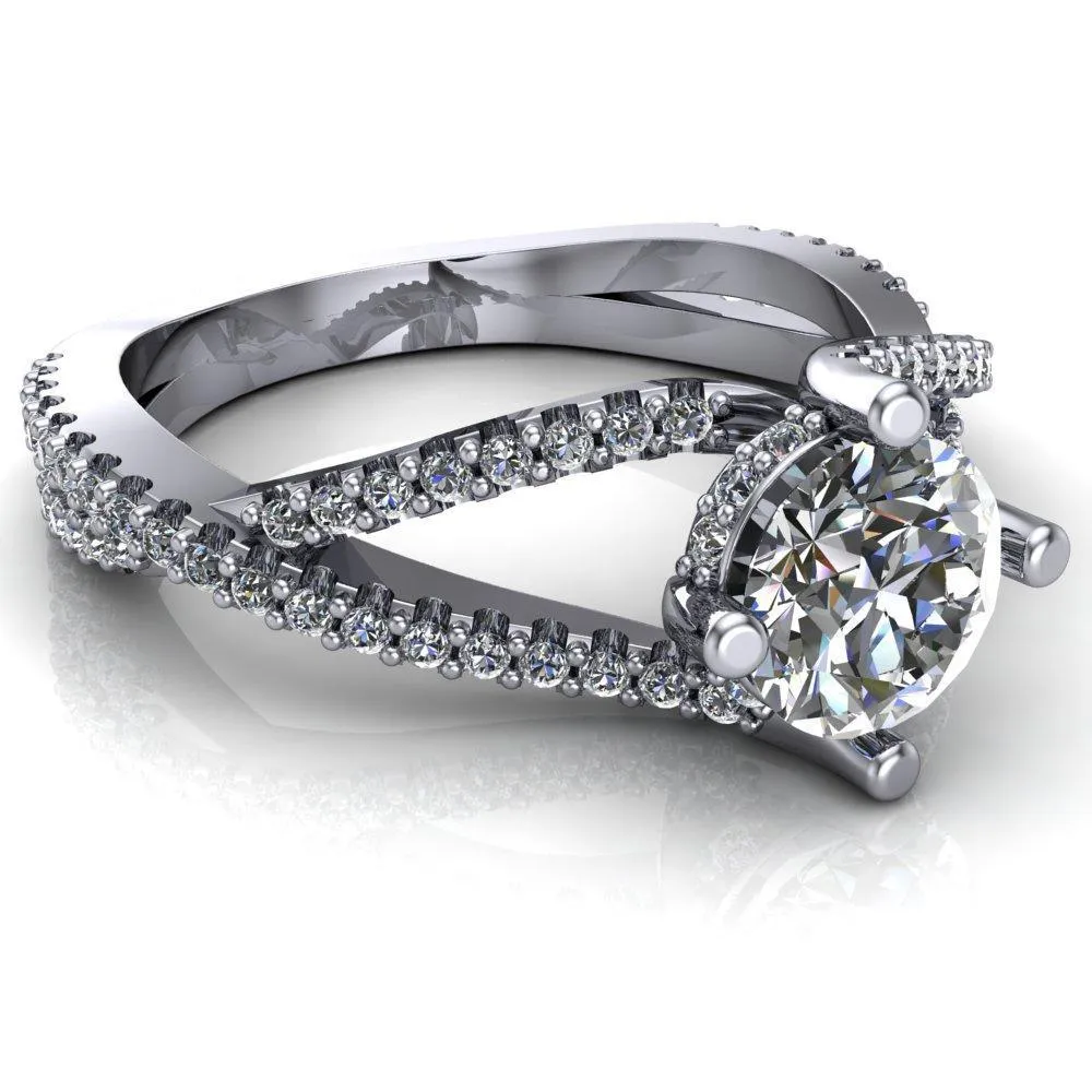 Bedelia Round Center Stone 4 Prong Split Shank Diamond Channel Ring