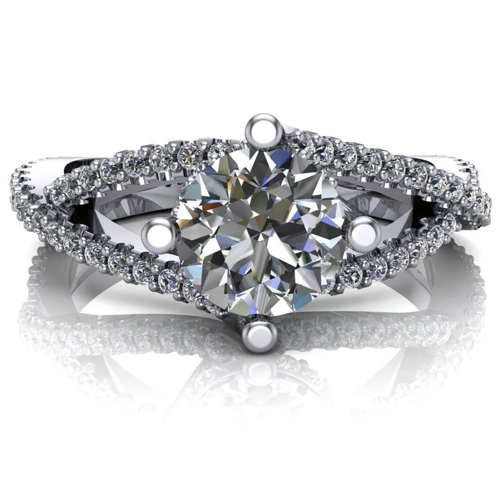 Bedelia Round Center Stone 4 Prong Split Shank Diamond Channel Ring