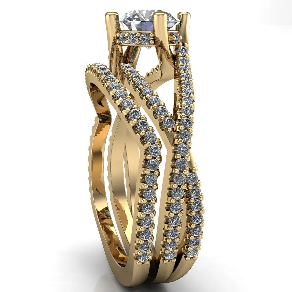 Bedelia Round Center Stone 4 Prong Split Shank Diamond Channel Ring