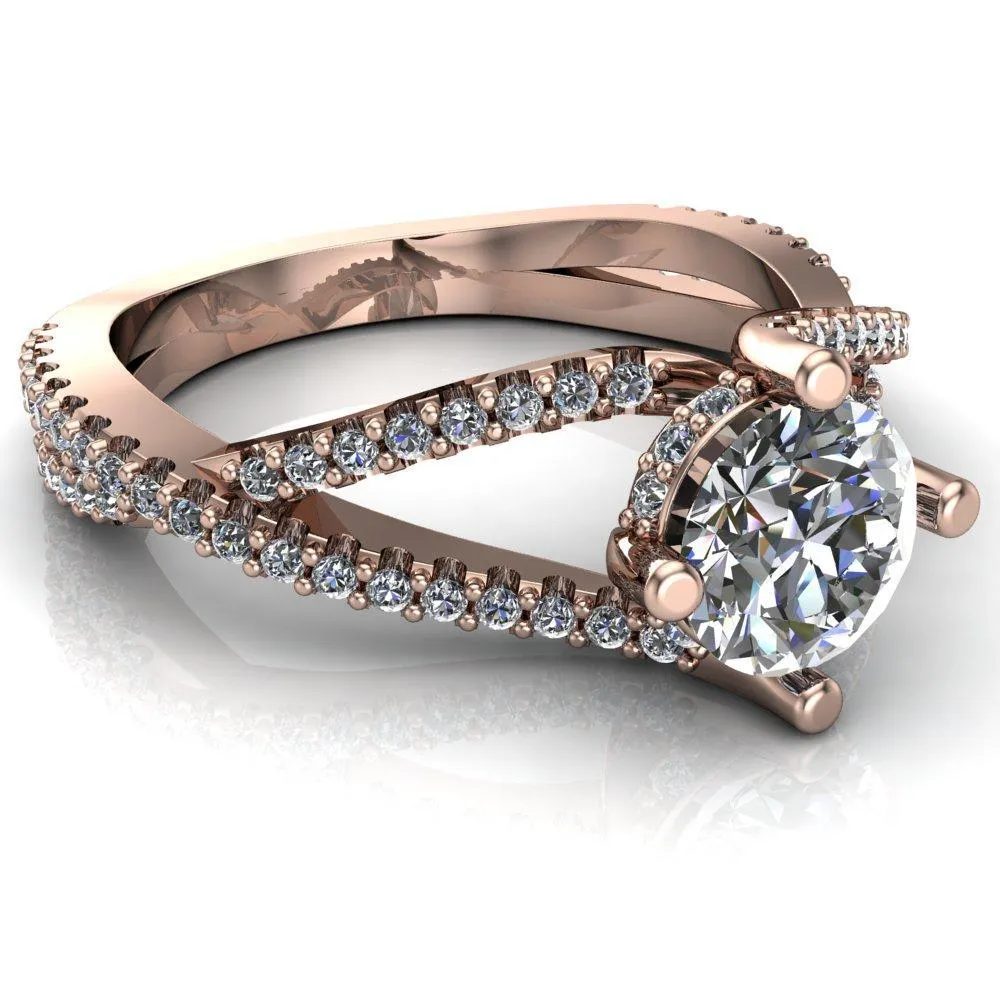 Bedelia Round Center Stone 4 Prong Split Shank Diamond Channel Ring