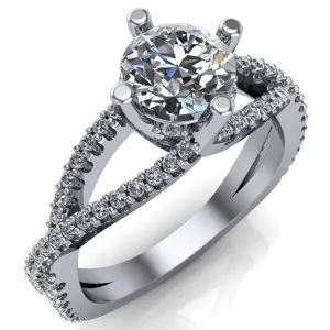 Bedelia Round Center Stone 4 Prong Split Shank Diamond Channel Ring