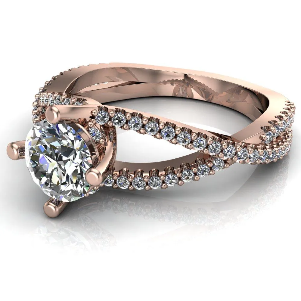 Bedelia Round Center Stone 4 Prong Split Shank Diamond Channel Ring