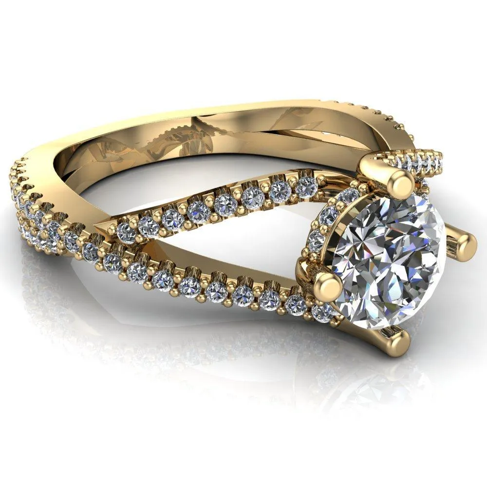 Bedelia Round Center Stone 4 Prong Split Shank Diamond Channel Ring