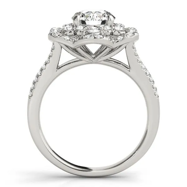 Bernadette Round Center Stone Split Shank Double Floral Halo Engagement Ring