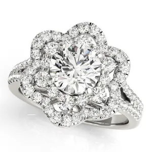 Bernadette Round Center Stone Split Shank Double Floral Halo Engagement Ring