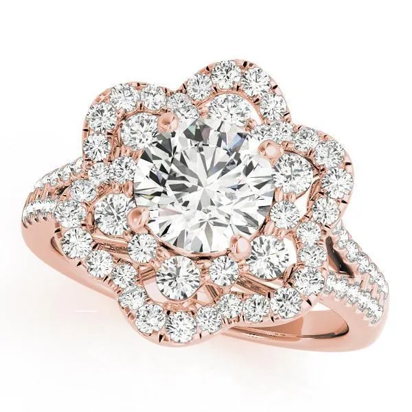 Bernadette Round Center Stone Split Shank Double Floral Halo Engagement Ring
