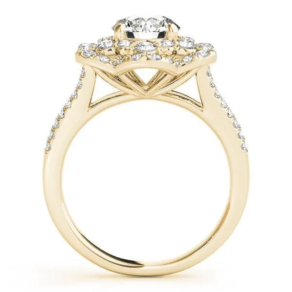 Bernadette Round Center Stone Split Shank Double Floral Halo Engagement Ring
