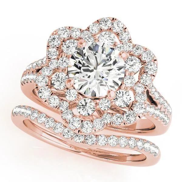 Bernadette Round Center Stone Split Shank Double Floral Halo Engagement Ring