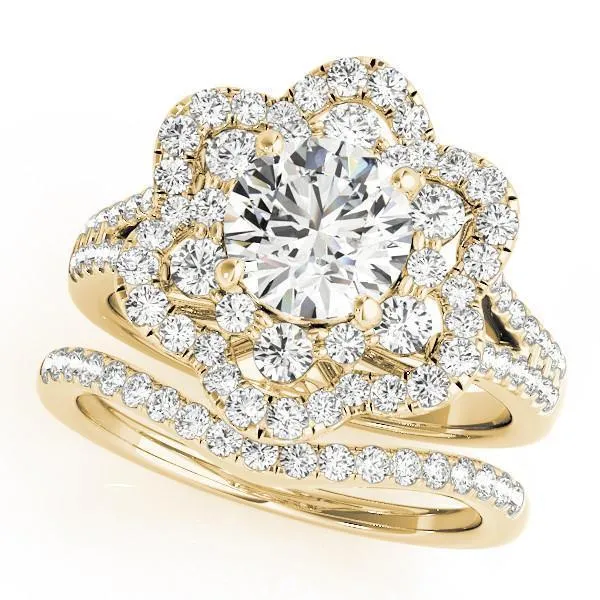 Bernadette Round Center Stone Split Shank Double Floral Halo Engagement Ring