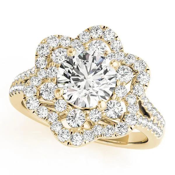 Bernadette Round Center Stone Split Shank Double Floral Halo Engagement Ring