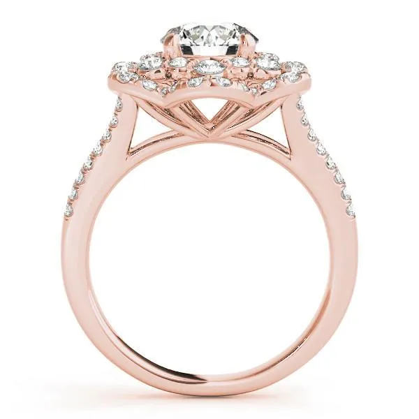 Bernadette Round Center Stone Split Shank Double Floral Halo Engagement Ring