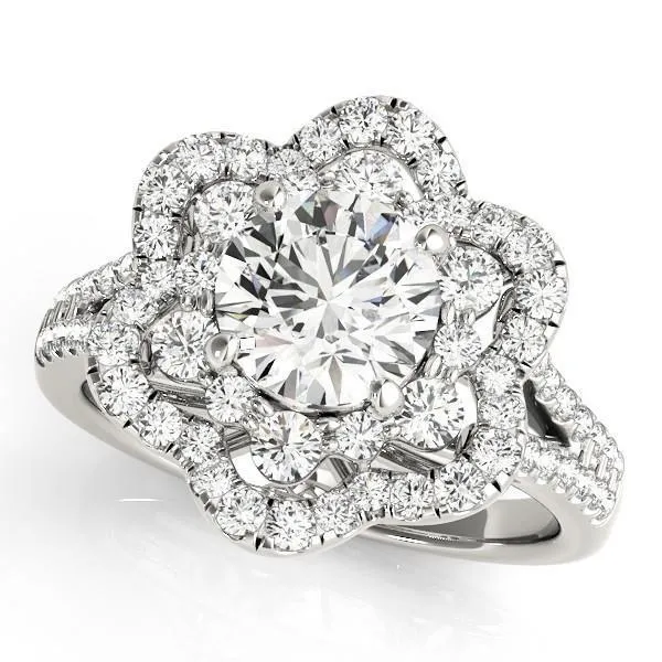 Bernadette Round Center Stone Split Shank Double Floral Halo Engagement Ring